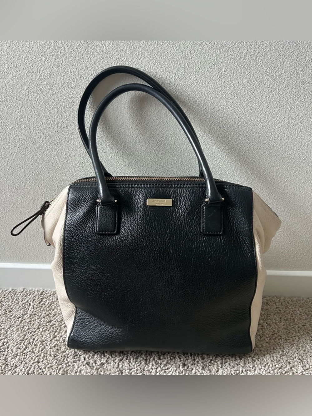 kate spade Ollie Magnolia Park Leather Satchel in Black and Cream GUC